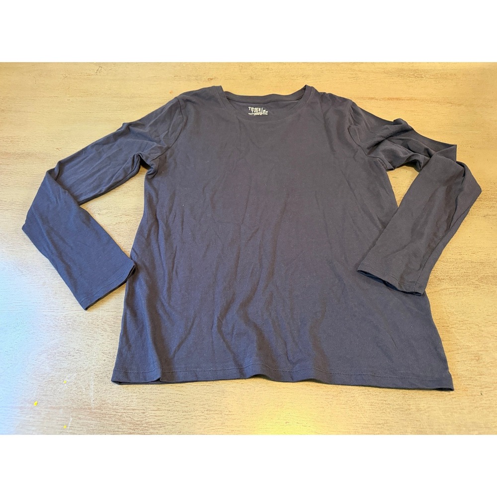 Time and Tru Womens Long Sleeve Crewneck T-Shirt Navy Blue Cotton Size M 8-10